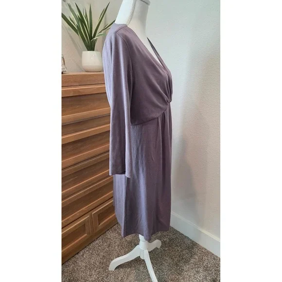 Garnet Hill Womens Mauve Purple V-Neck Twist Front Empire Waist Knit Dress Large - Picture 4 of 11